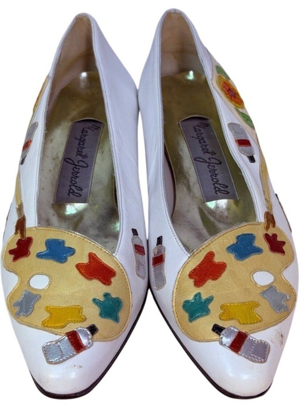 Margaret Jerrold Vintage 1980s "Artist Palate" Hand Painted White Flats Size 7 N